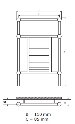 Radeco CLARO CHROM design fűrdőszobai csőradiátor (270 W, króm, 860x550 mm)