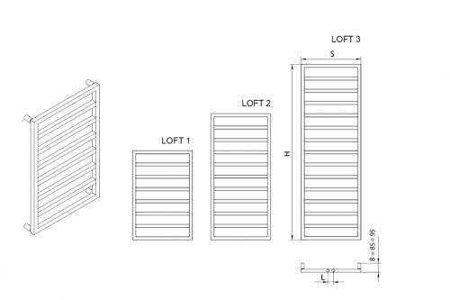 Radeco LOFT 2 design fűrdőszobai csőradiátor (520 W, 1160x550 mm)