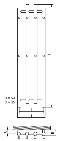 Radeco TUBO 1 CR design fűrdőszobai csőradiátor (390 W, króm, 1620x290 mm)