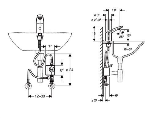 Geberit 185 álló automata mosdócsaptelep generátorral, külső keverőszeleppel 116.365.21.1