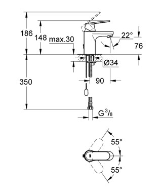 Grohe Eurosmart Cosmopolitan egykaros mosdócsaptelep besüllyeszthető lánccal 32827 00E (3282700E)