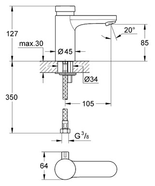 Grohe Eurosmart Cosmopolitan S önelzáró, keverős mosdócsaptelep leeresztőgarnitúra nélkül 36317 000 (36317000)