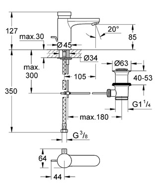 Grohe Eurosmart Cosmopolitan S önelzáró, keverős mosdócsaptelep 36318 000 (36318000)