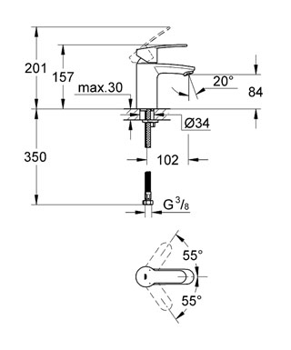 Grohe Eurostyle Cosmopolitan egykaros mosdócsaptelep sima testtel GROHE EcoJoy 32468 20E (3246820E)