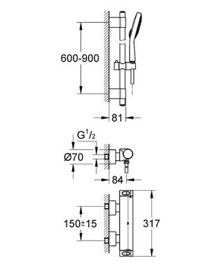 Grohe Grohtherm 2000 Cosmopolitan termosztátos zuhanycsaptelep zuhanyszettel 34482 001 (34482001)