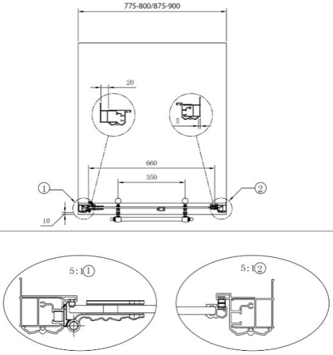 Sapho ANTIQUE 90 cm-es zuhanyajtó, balos, króm (GQ1690L)
