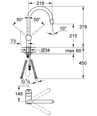Grohe Minta egykaros mosogató csaptelep kihúzható zuhanyfejjel 32321 000 (32321000)