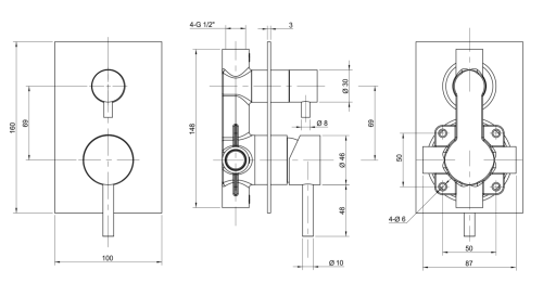 Sapho MINIMAL 2-irányú falsík alatti zuhanycsaptelep, inox MI042