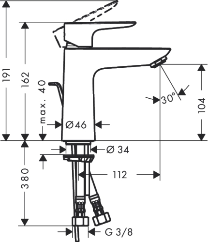 Hansgrohe Talis E egykaros mosdócsaptelep 110, LowFlow 3,5 l/perc automata lefolyó-garnitúrával 71715 000 (71715000)