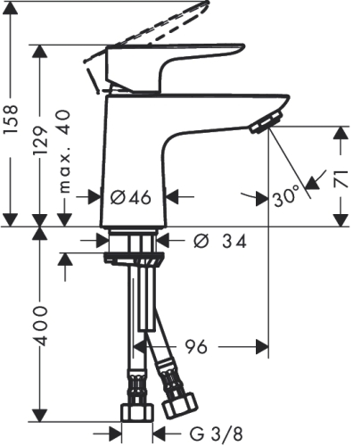 Hansgrohe Talis E egykaros mosdócsaptelep 80, push-open lefolyó-garnitúrával 71701 000 (71701000)