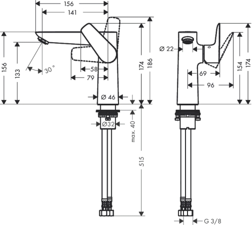 Hansgrohe Talis E egykaros mosdócsaptelep 150, automata lefolyó-garnitúra nélkül 71755 000 (71755000)