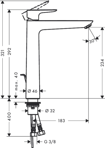 Hansgrohe Talis E egykaros magasított mosdócsaptelep 240, automata lefolyó-garnitúrával 71716 000 (71716000)