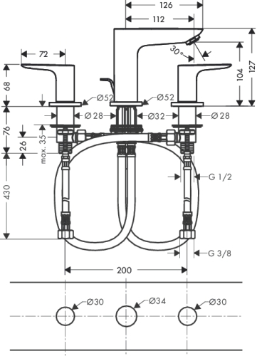 Hansgrohe Talis E 3-lyukú mosdócsaptelep automata lefolyó-garnitúrával 71733 000 (71733000)