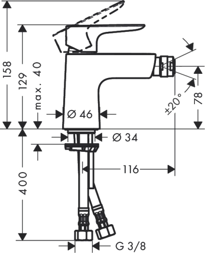 Hansgrohe Talis E egykaros bidécsaptelep, Push-Open lefolyógarnitúraával 71721 000 (71721000)