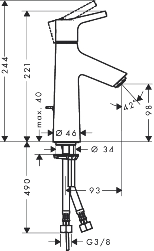 Hansgrohe Talis S 100 egykaros mosdócsaptelep LowFlow 3,5 l/perc, automata lefolyó-garnitúrával 72024 000 (72024000)