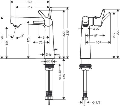 Hansgrohe Talis S 140 egykaros mosdócsaptelep, automata lefolyó-garnitúrával 72113 000 (72113000)