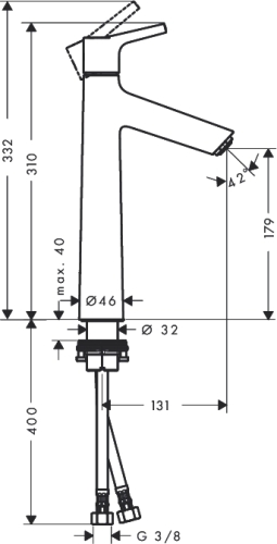 Hansgrohe Talis S 190 egykaros magasított mosdócsaptelep, automata lefolyó-garnitúra nélkül 72032 000 (72032000)