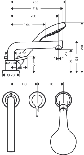 Hansgrohe Talis S 3-lyukú peremre szerelhető kádcsaptelep 72416 000 (72416000)