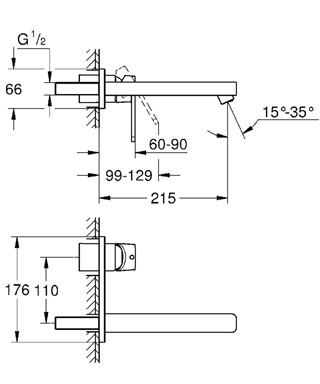 Grohe Quadra 2-lyukas fali mosdócsaptelep 23442 000 (23442000)