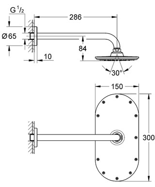Grohe Rainshower Veris 300 fejzuhany 286 mm zuhanykarral 9,5 l/perc 26068 000 (26068000)