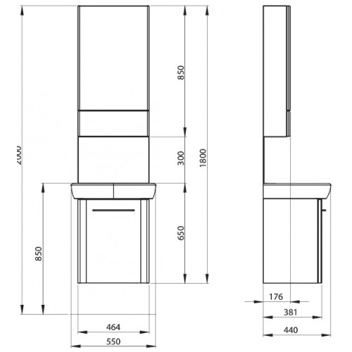Kolo Nova Pro oszlopba rendezett mosdó szekrénnyel 55 (M39015000) M39015