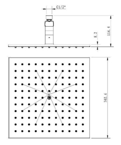 Sapho 300x300 mm-es LED fejzuhany, fehér LED-es világítással, króm (MS523)