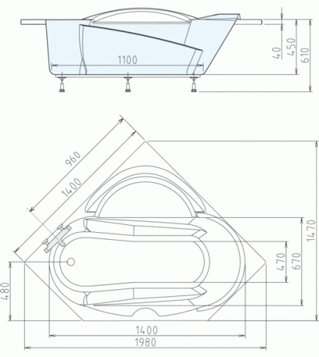 POLYSAN Lidie 140x140x45 sarokkád SINGLE (97111)