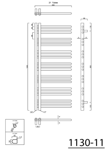 Sapho DORLION fürdőszobai 500x1200 mm króm radiátor  (1130-11)