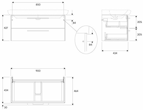 Kolo Life fényes szürke mosdószekrény 90 (89460000)