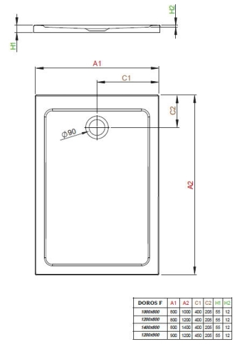 Radaway Doros F 120x80 cm-es szögletes zuhanytálca szifonnal (SDRF1280-01)