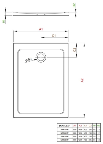 Radaway Doros F 140x80 cm szögletes zuhanytálca, fehér SDRF1480-01
