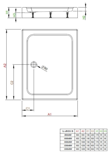 Radaway Laros D 100x80 cm-es szögletes zuhanytálca szifonnal (SLD81017-01)