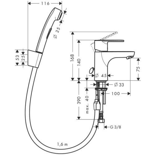 Hansgrohe Talis E² egykaros mosdócsaptelep Bidette 1jet kézizuhany szett 1,60 m 31165 000 (31165000)