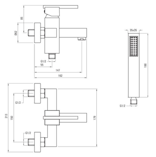 Deante Cubic kádtöltő csaptelep zuhanyszettel BDD 011M