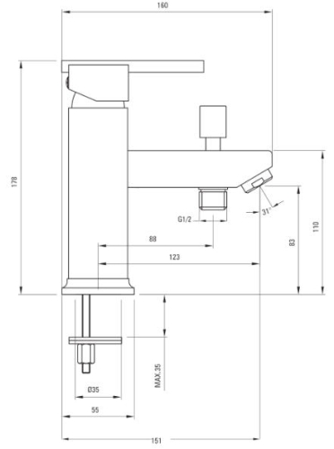 Deante Cubic perembe építhető kádtöltő csaptelep BDD 016M