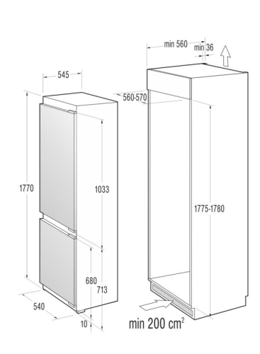 Gorenje alul fagyasztós beépíthető kombinált hűtőszekrény A+, NRKI5181LW