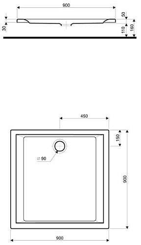 Kolo Pacifik szögletes zuhanytálca antislide felülettel (90x90 cm, XBK0790101)