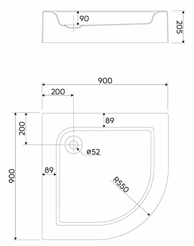 Kolo Standard Plus íves zuhanytálca integrált panellel (90x90 cm, XBN1490000)