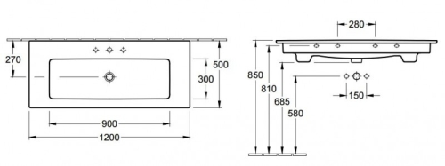 Villeroy and Boch Venticello 120x50 cm beépíthető mosdó, 1 csaplyukkal 4104CL01