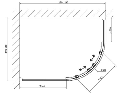 POLYSAN LUCIS LINE 120x90 cm íves zuhanykabin, R550 jobb (DL5015R)