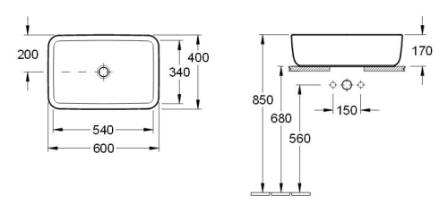 Villeroy and Boch Architectura 60x40 cm ráültethető mosdó, túlfolyó nélkül 41276101 (4127 61 01)