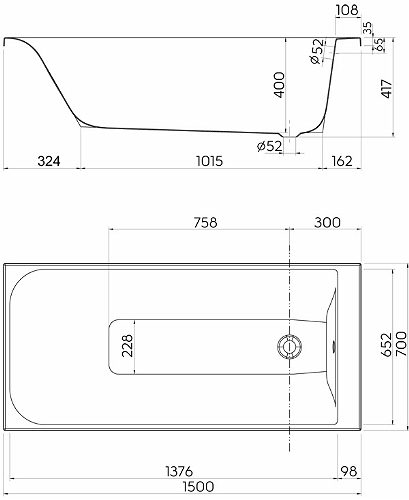 Kolo Rekord egyenes kád antislide felülettel 150 (150x70x40 cm, XWP1650101)