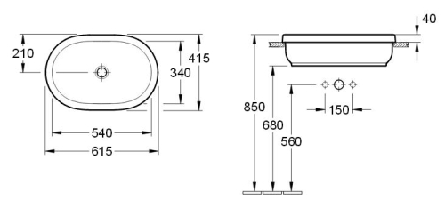Villeroy and Boch Architectura 61,5x41,5 cm beépíthető mosdó, túlfolyóval 41666001 (4166 60 01)
