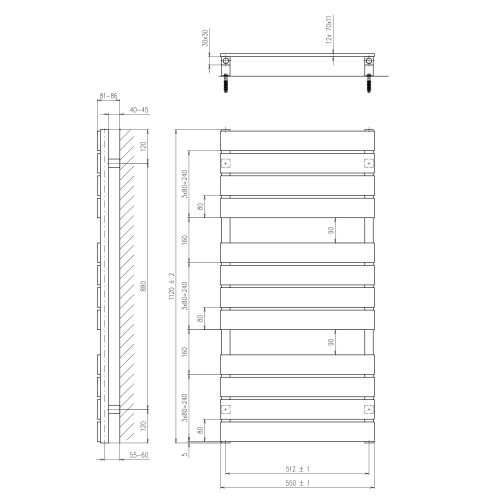 Sapho SANTINA fürdőszobai radiátor 550x1120mm, 600W, metál ezüst (IR212)