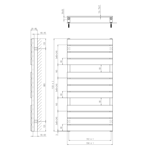 Sapho SANTINA fürdőszobai radiátor 550x1120mm, 600W, metál antracit (IR213)