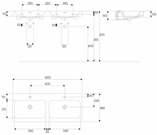 Keramag Icon dupla mosdó 2 csaplyukkal 120 (120x48,5 cm, 124120000)
