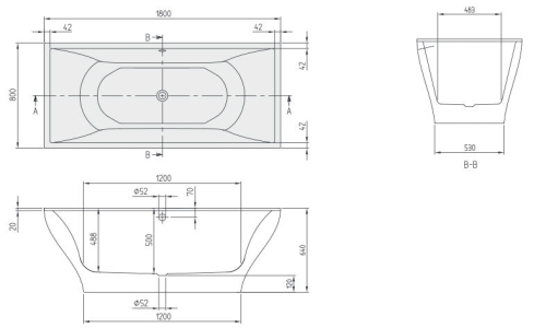 Villeroy and Boch La Belle 180x80 cm szabadon álló fürdőkád, Graphite Noir UBQ180LAB2PDT1V-01