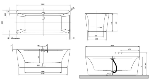 Villeroy and Boch Squaro Edge 12 180x80 cm szabadon álló fürdőkád UBQ180SQE7PDV-01