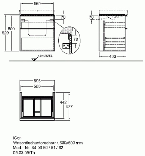 Keramag Icon mosdószekrény matt láva fekete (59,5x62x47,7 cm, 841361000)