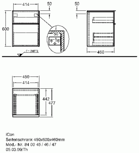Keramag Icon kiegészítő szekrény matt láva fekete (45x60x47,7 cm, 841046000)